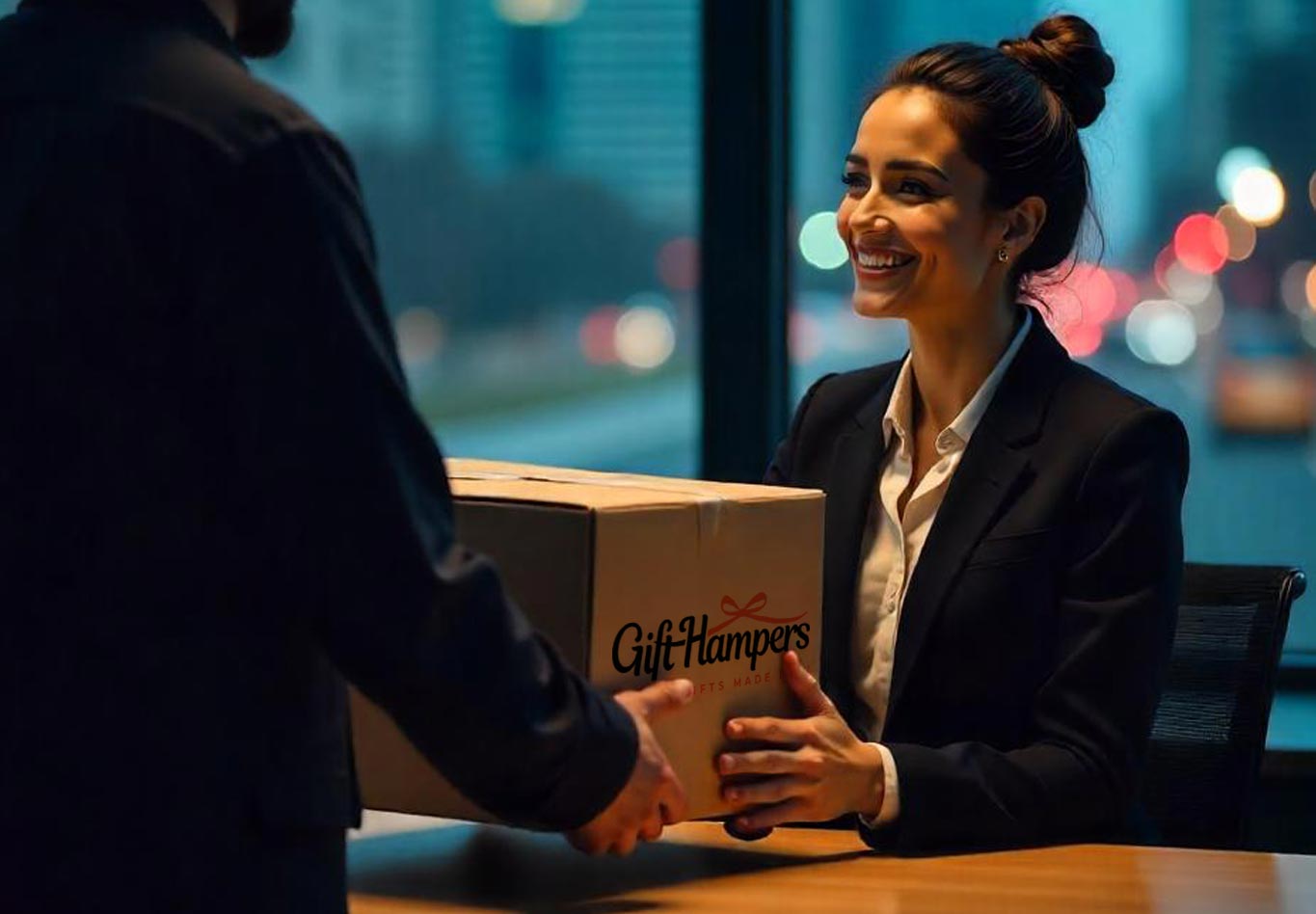 corporate gift hamper delivery to a lady in an office